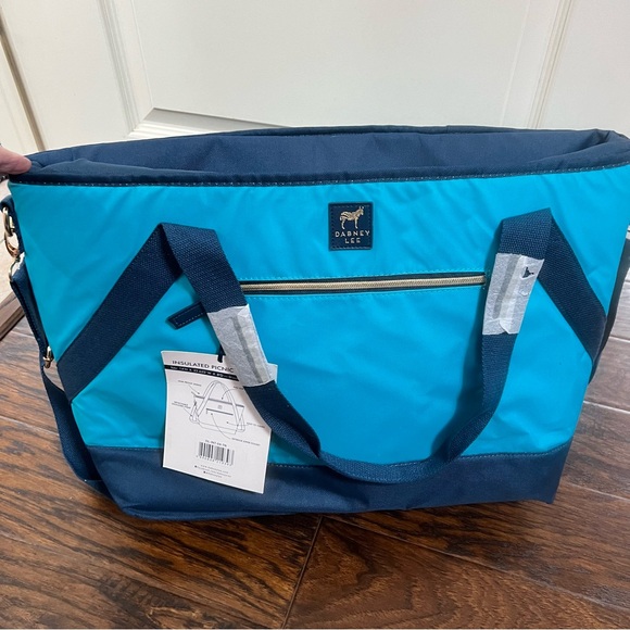 NWT Dabney Lee Navy & Aqua Insulated Picnic Tote w/ Detachable Shoulder Strap - Picture 3 of 8